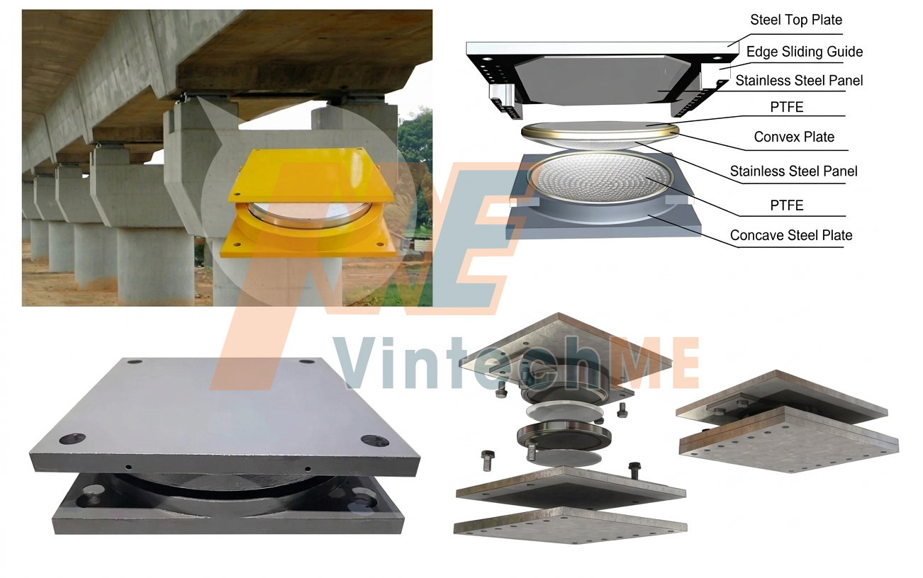 Cấu tạo của gối đỡ cầu dạng trượt