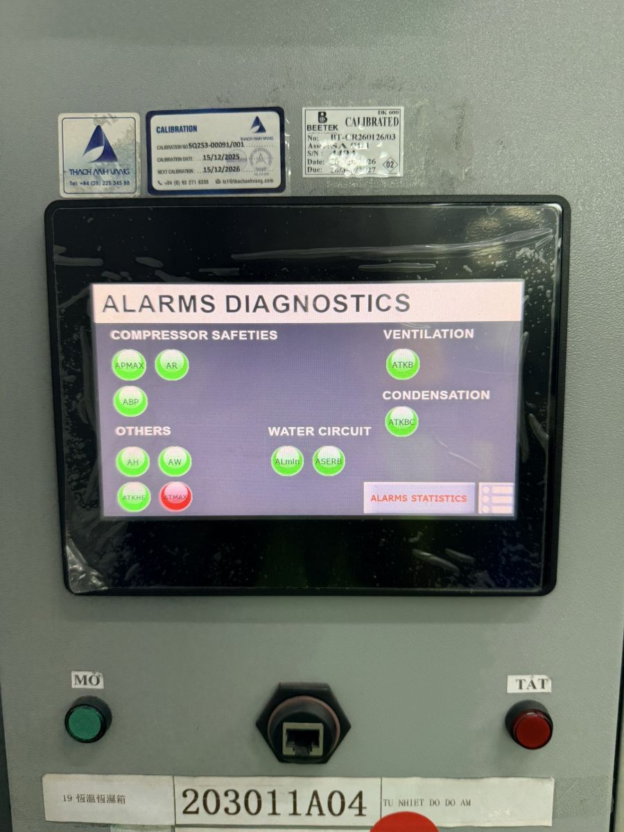 Kiểm tra hệ thống tự cảnh báo lỗi của tủ thử nghiệm nhiệt ẩm